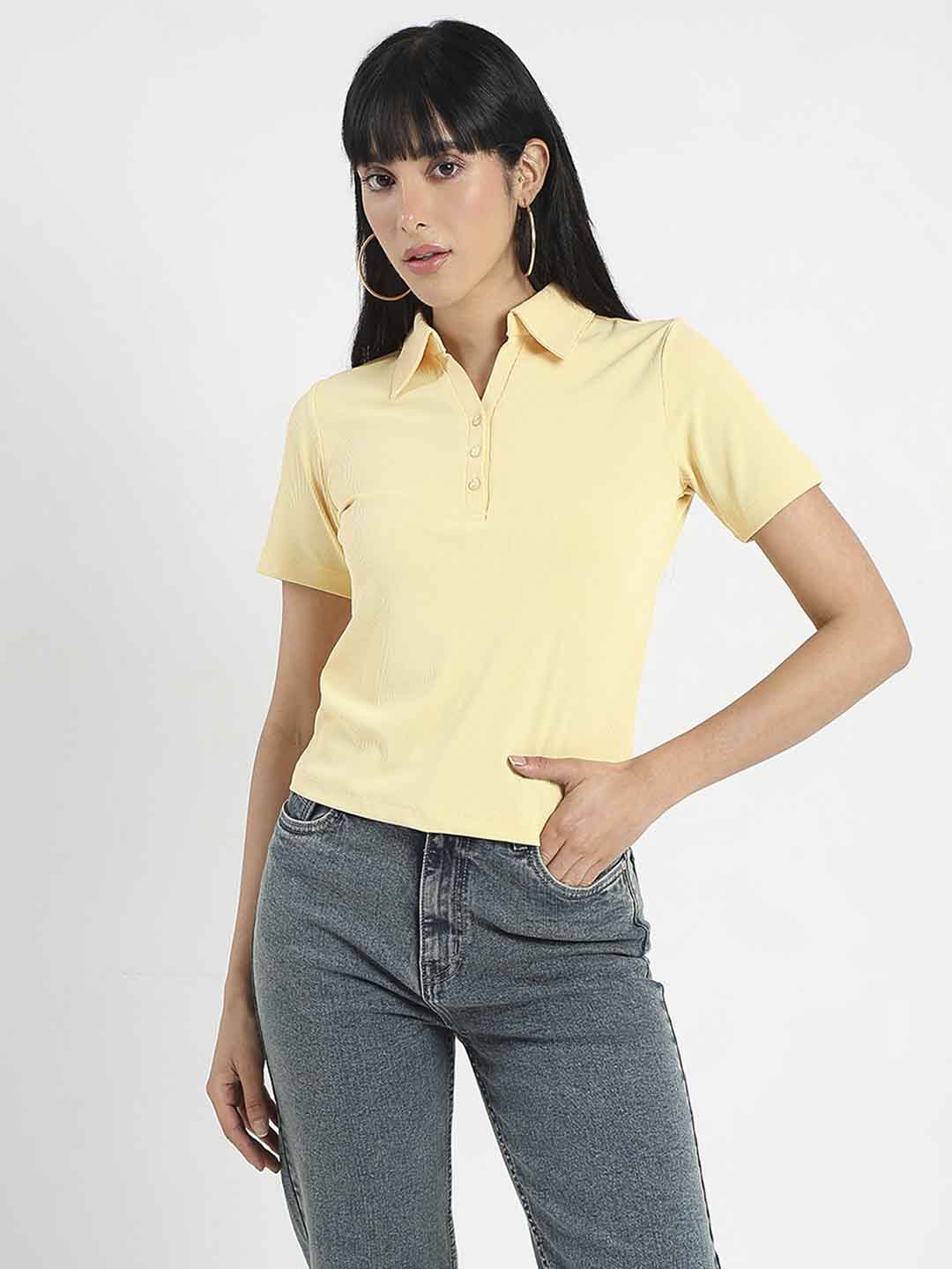 Madame Solid Yellow Polo Pique T-Shirt color swatch