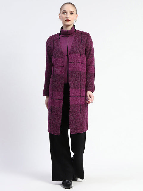 Madame Dark Purple Gingham Print Shrug With Top And Bottom Co-Ord Set