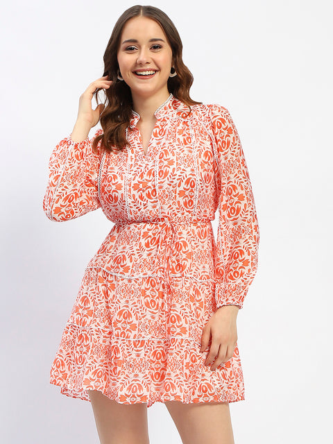 Madame Floral Printed Orange Mini Dress