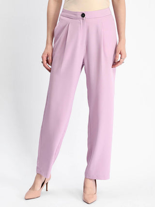 Madame Solid Straight Buttoned Mauve Trousers