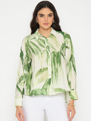 Madame Botanical Print Green Rayon Blend Shirt