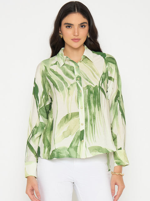 Madame Botanical Print Green Rayon Blend Shirt