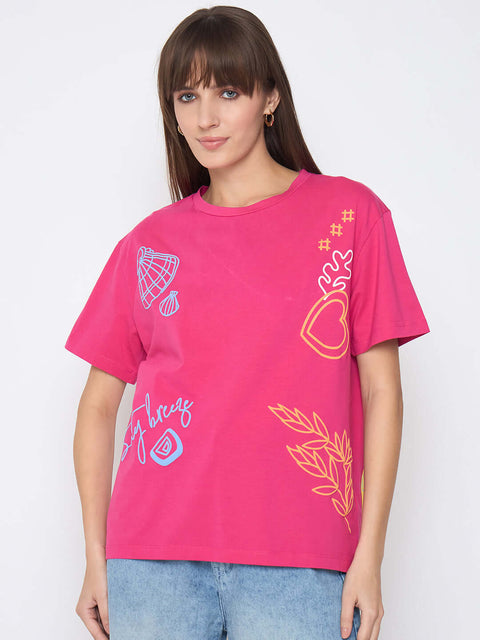 Madame Front and Back Printed Hot Pink Sinker T-shirt