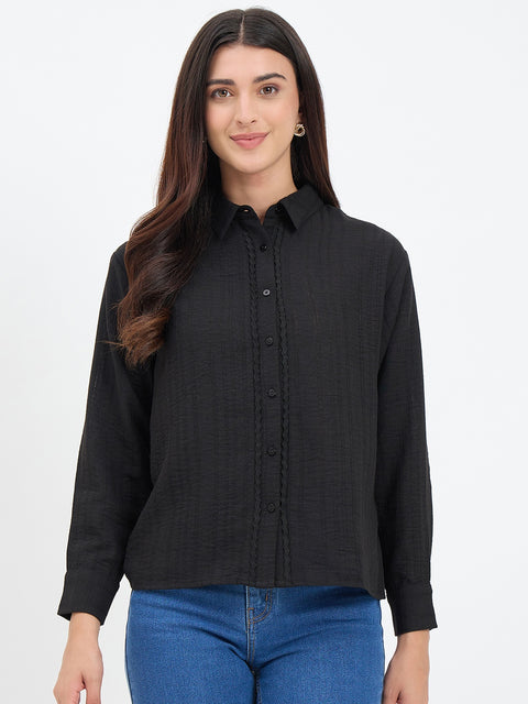 Madame Black Textured Solid Shirt