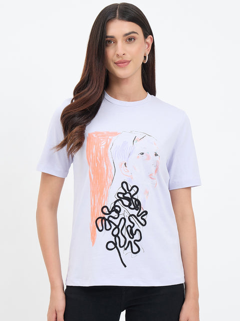 Madame Mauve Cotton Printed Half-Sleeve T-Shirt