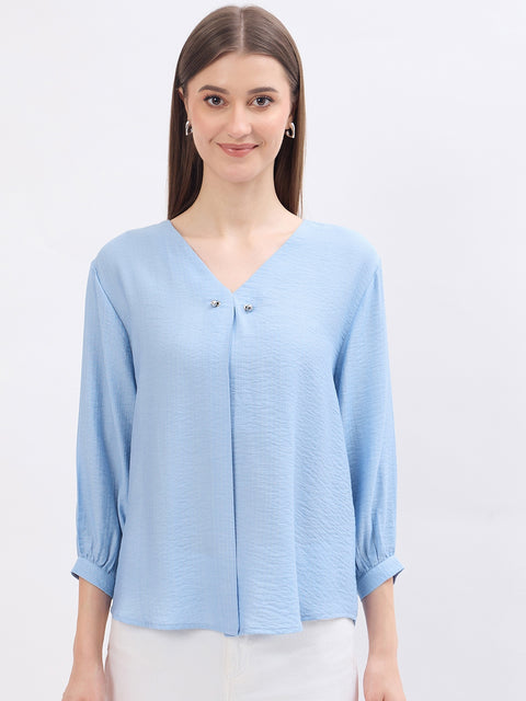 Madame Textured Blue Viscose Blend Top