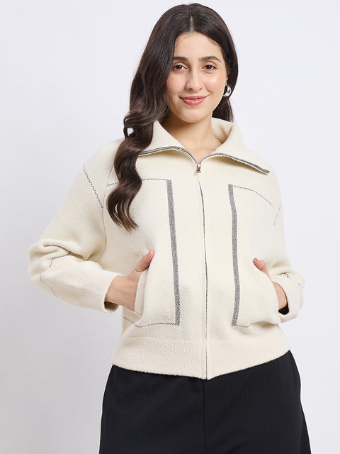 Madame Beige Polo Zipper Sweater