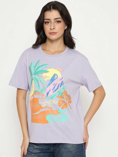 Madame Cotton Tropical Print Mauve T-shirt