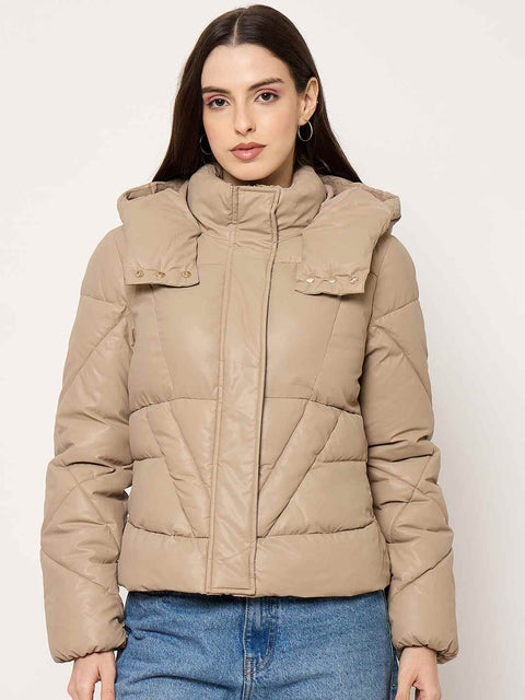 Madame Taupe Quilted PU Leather Jacket
