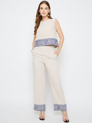 Madame Embroidered Top and Straight Bottoms Stone Grey Co-ord Set