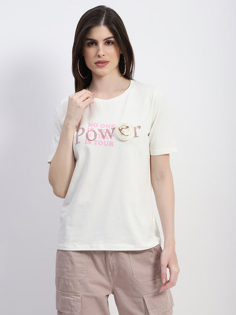 Madame Typography Print Off White Cotton T-Shirt