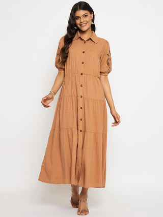 Madame Tiered Rust Red Maxi Shirt Dress