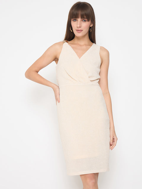 Madame Self Design Bodycon Mini Off White Dress