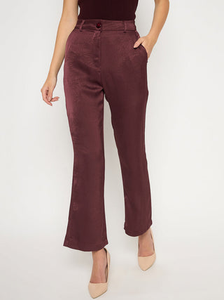 Madame Straight Fit Solid Maroon Trousers