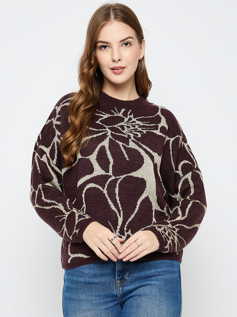 Madame Floral Print Coffee Brown Sweater