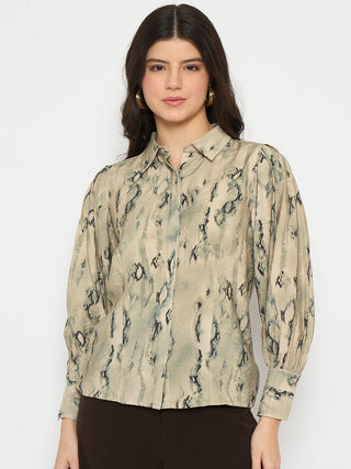 Madame All Over Printed Nylon Blend Grey Shirt