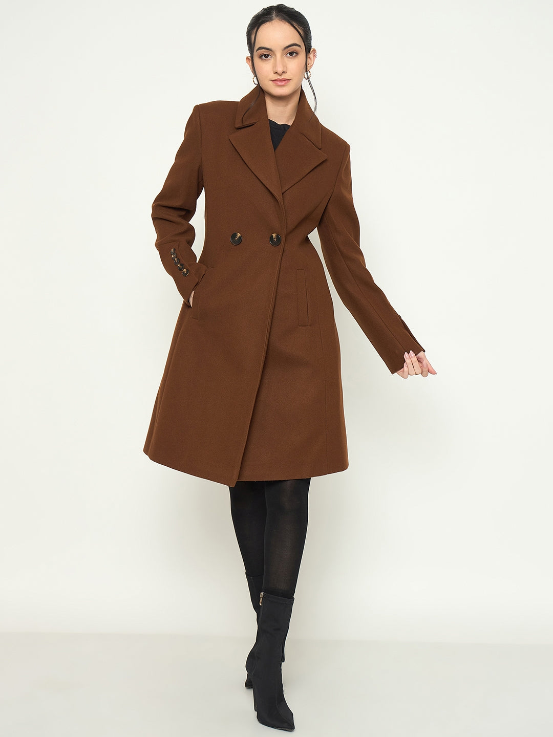 Madame Tan Brown Lapel Collar Long Coat color swatch