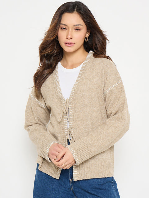 Madame Contrast Seams V Neck Sweater