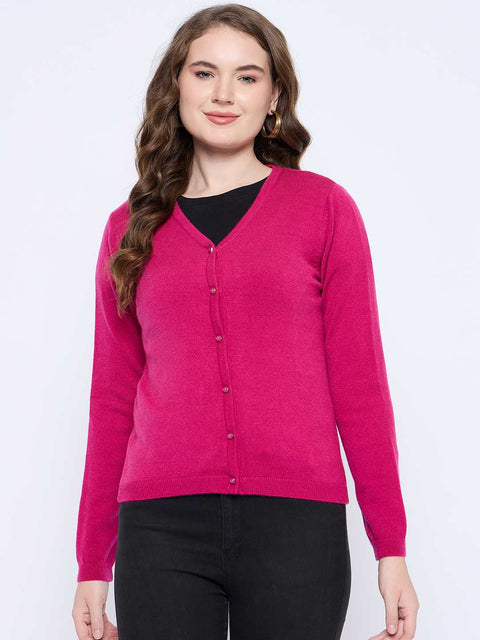 Madame Solid Fuschia Button Down Cardigan