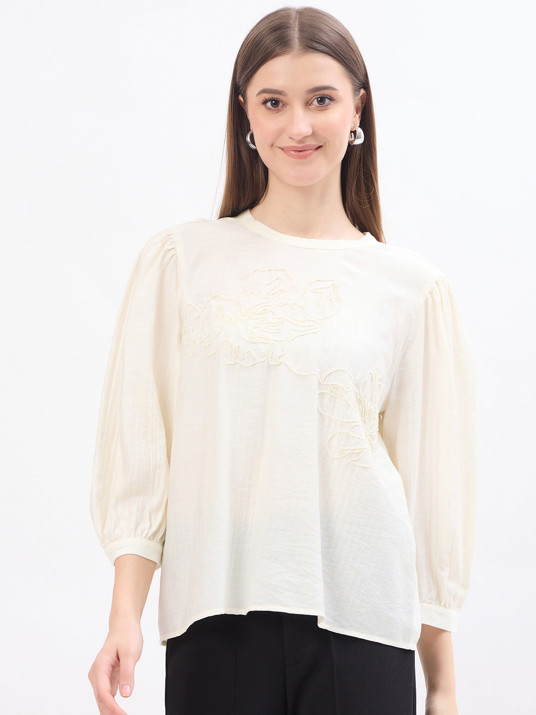 Madame Embroidery Off White Rayon Blend Top color swatch
