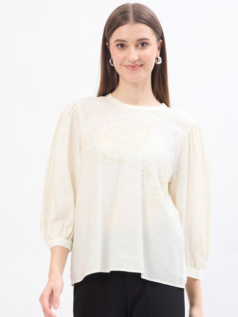 Madame Embroidery Off White Rayon Blend Top