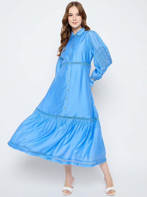 Madame Tiered Cornflower Blue Shirt Dress
