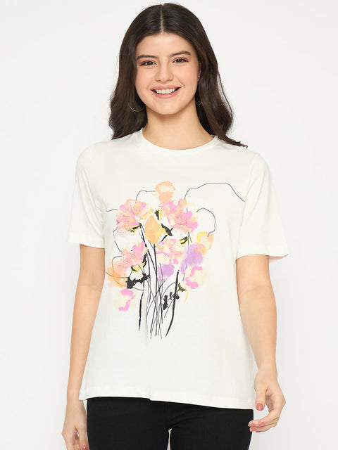 Madame Graphic Print White Cotton T-shirt