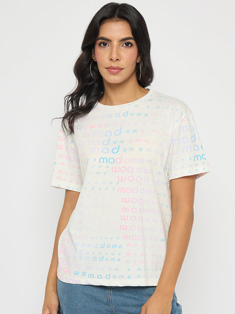 Madame All Over Print White Cotton T-shirt