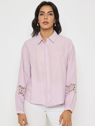 Madame Lace Detailed Lilac Nylon Blend Shirt