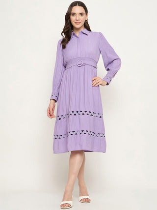 Madame Tiered Belted Lilac Maxi Shirt Dress