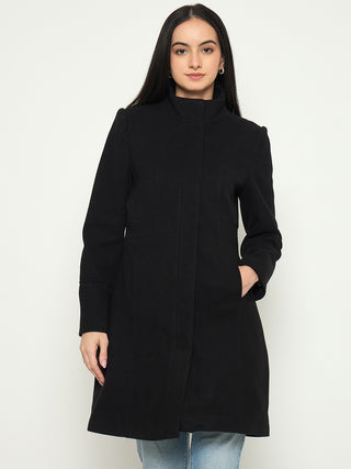 Madame Mock Neck Long Coat with Buttons