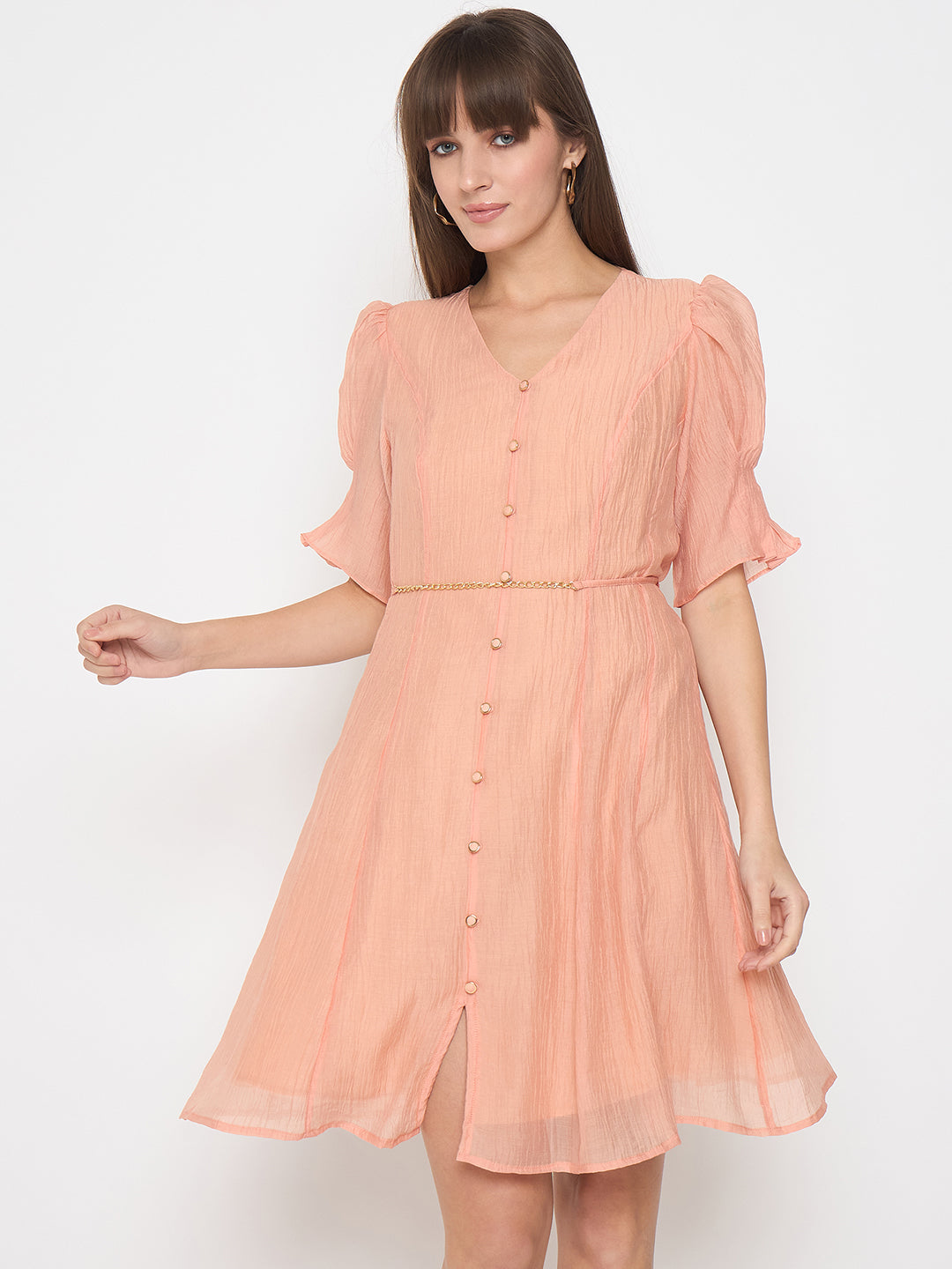 dresses in peach color Ball Gown This vintage inspired peach dress is featured in a delightful peach color with small dots throughout Light Peach Peach Quinceanera Dresses