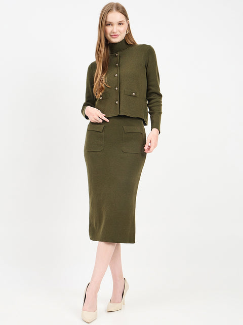 Madame Embellished Olive Knit Co-ord Set