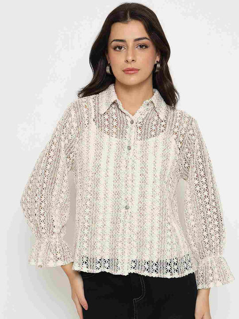 Madame Semi Sheer Cotton Blend Off-White Shirt