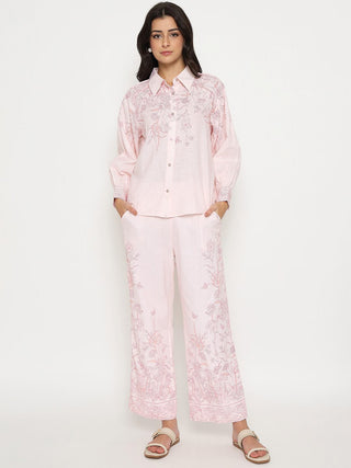 Madame Floral Print Top and Bottom Pink Cotton Co-ord Set