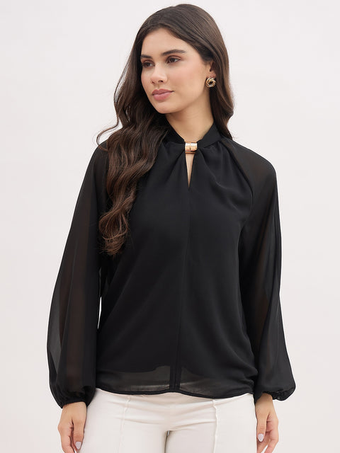 Madame Neck Detail Semi Sheer Top