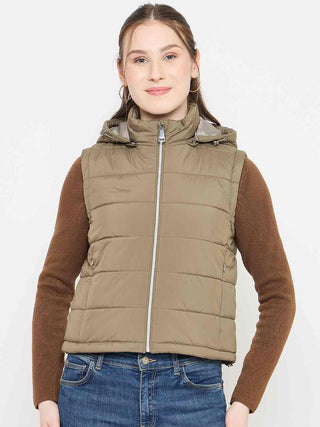Madame Sleeveless Quilted Green Puffer Jacket