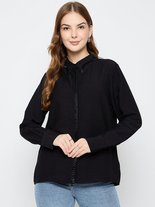 Madame Embellished Rayon Blend Black Shirt