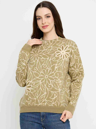 Madame Floral Print Pista Green Sweater