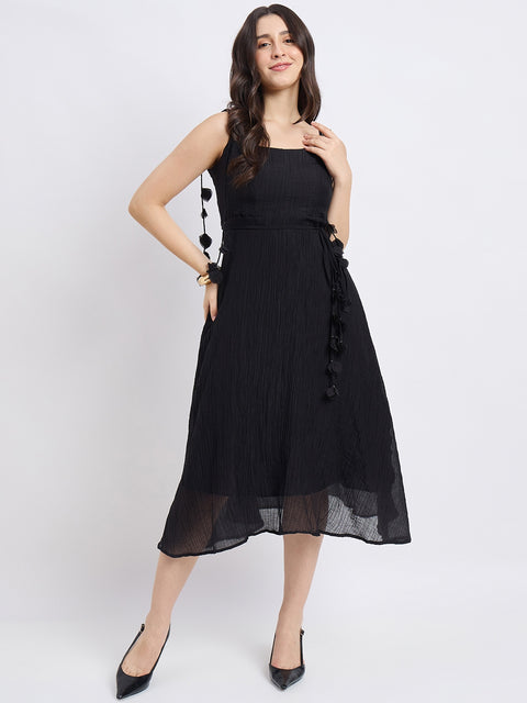 Madame Black Viscose Nylon A-Line Dress