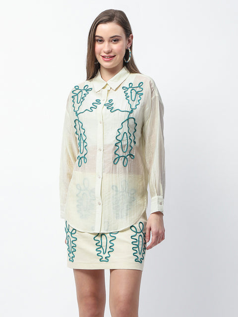 Madame Embroidered Tencel Blend Off White Shirt
