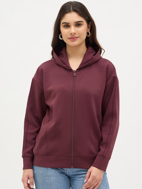 Madame Wine Solid Zipper Hoodie