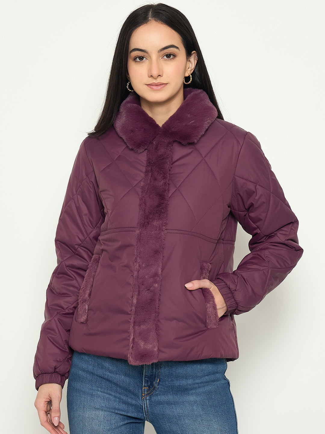 Madame Plum Quilted Faux Fur Collar Jacket color swatch