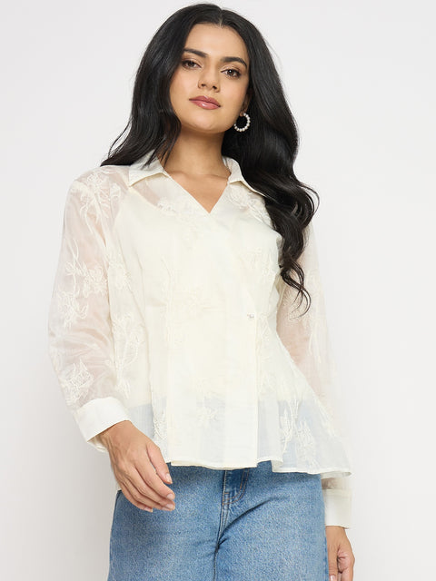 Madame Textured Off White Viscose Wrap Top