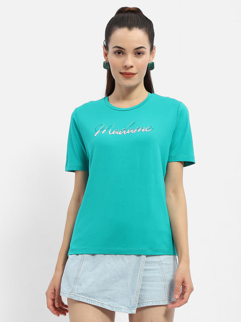 Madame Typography Sea Green Crew Neck T-Shirt