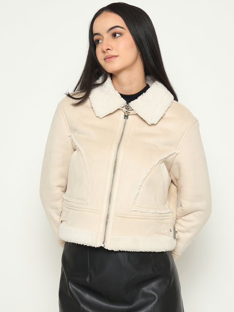 Madame Fleece Trim Off White Jacket