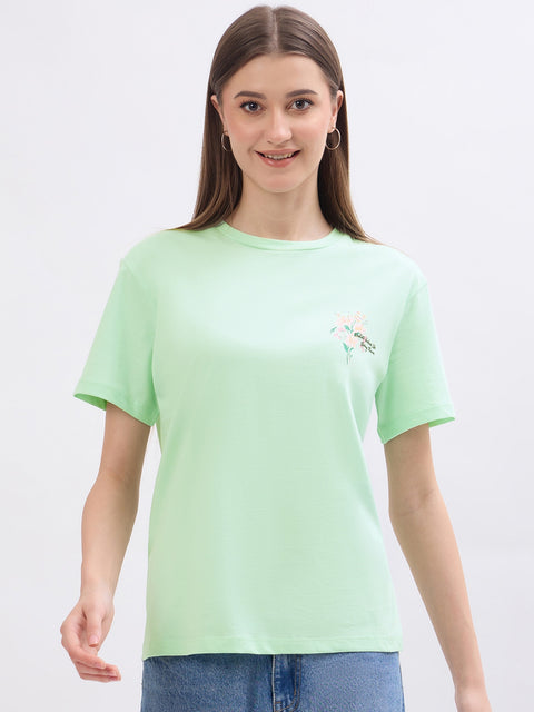 Madame Graphic Print Green Cotton T-Shirt