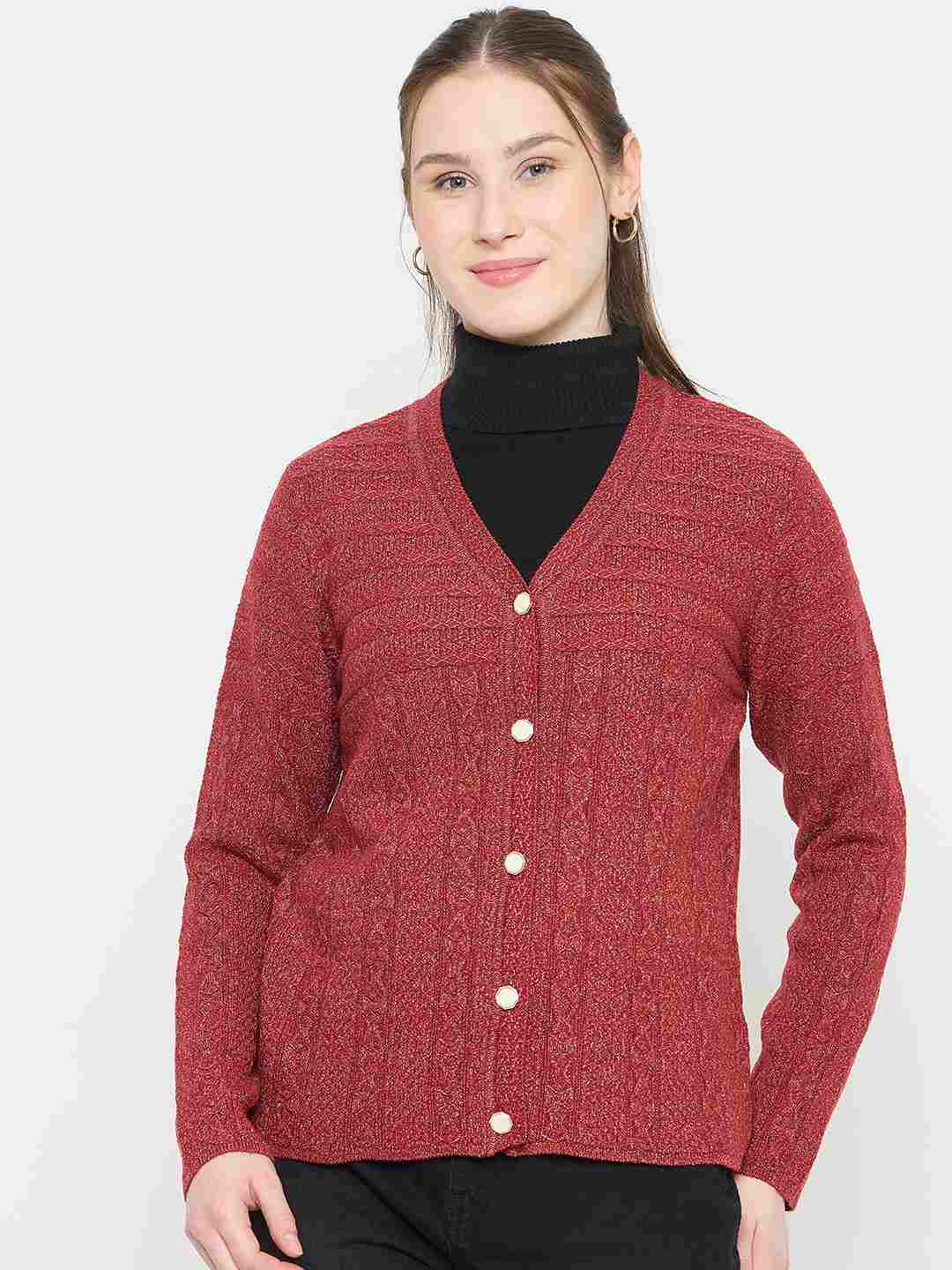 Madame Red V-Neck Cardigan with Buttons color swatch