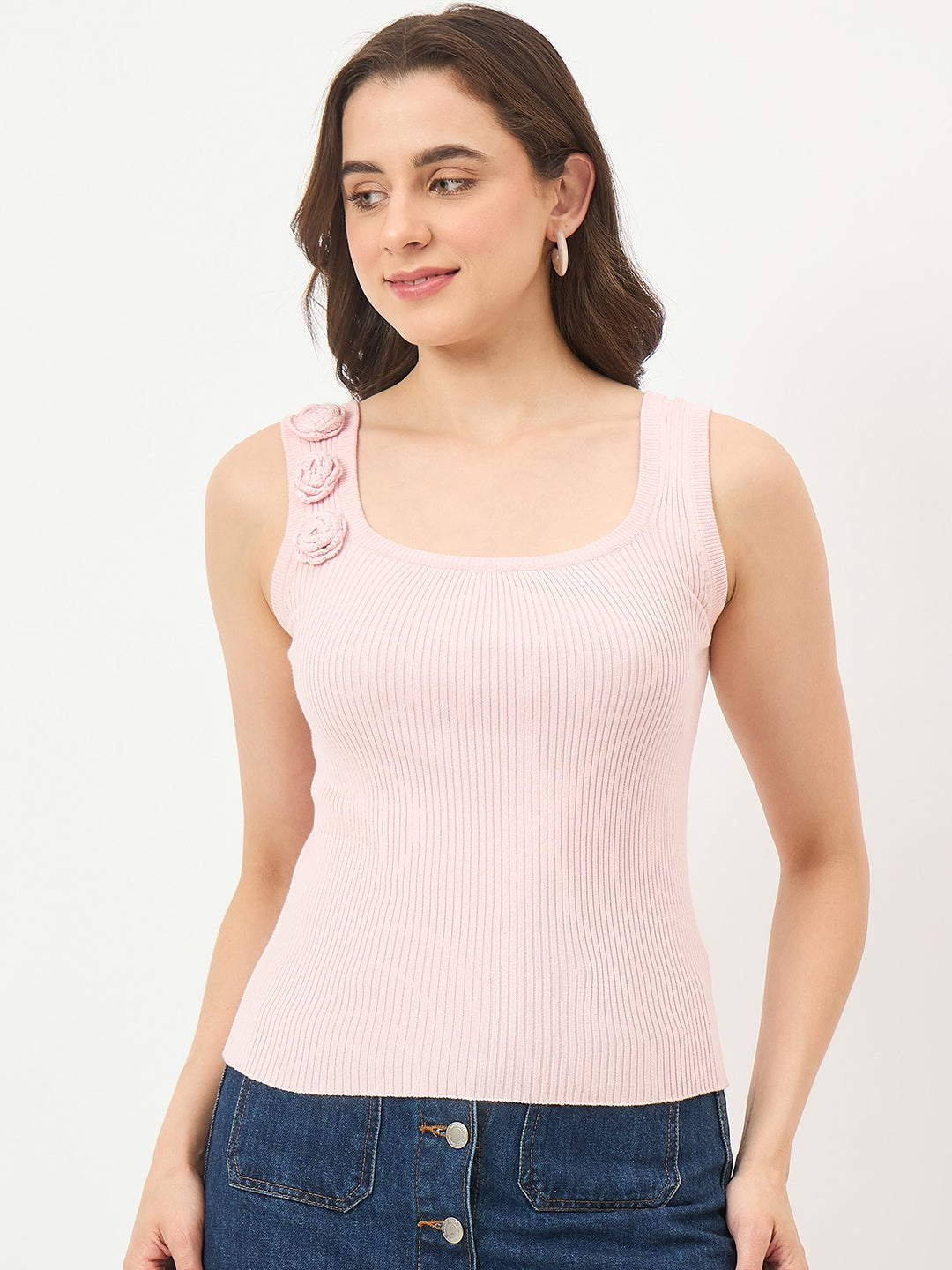 Madame Powder Pink Cotton-Blend Knit Top color swatch