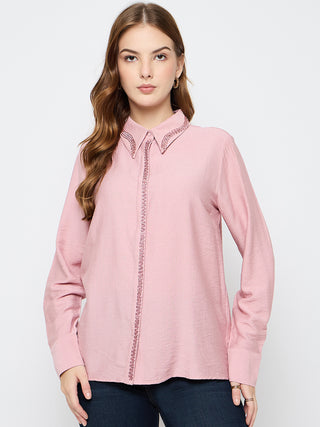 Madame Embellished Rayon Blend Pink Shirt